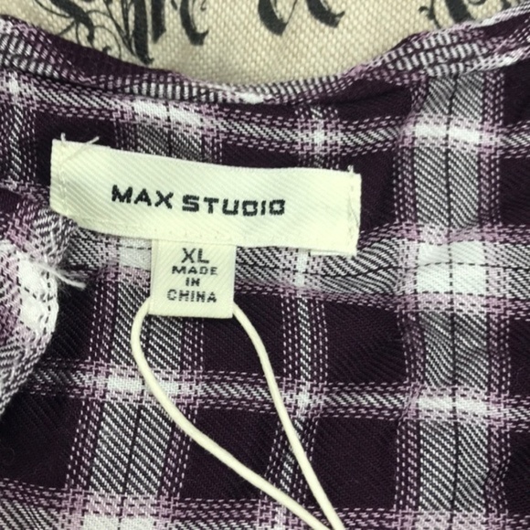 Max Studio Plaid Ruffle Sleeve Blouse - Picture 4 of 6